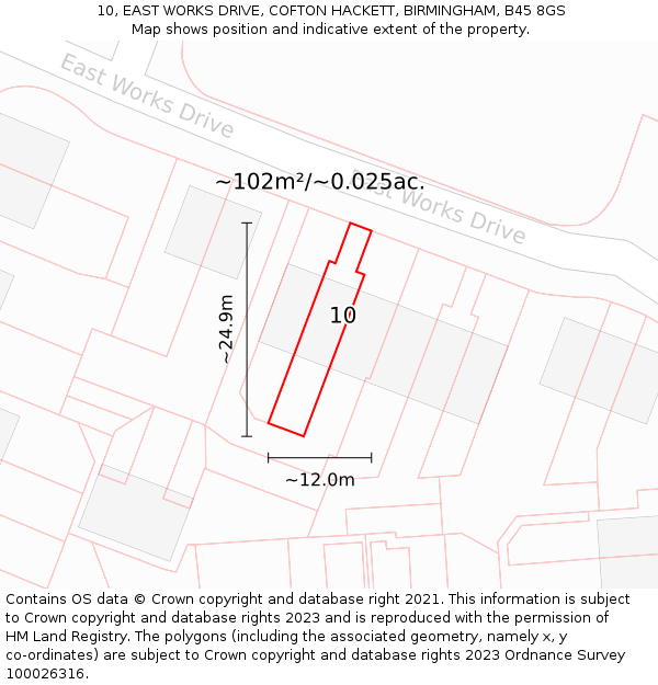 10, EAST WORKS DRIVE, COFTON HACKETT, BIRMINGHAM, B45 8GS: Plot and title map