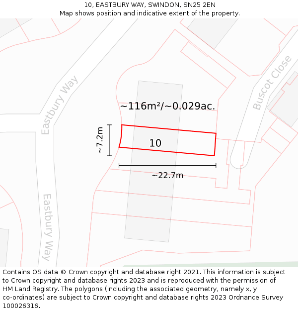 10, EASTBURY WAY, SWINDON, SN25 2EN: Plot and title map