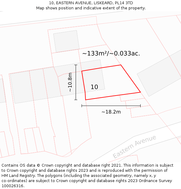 10, EASTERN AVENUE, LISKEARD, PL14 3TD: Plot and title map