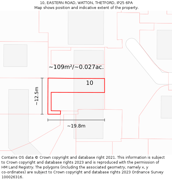 10, EASTERN ROAD, WATTON, THETFORD, IP25 6PA: Plot and title map