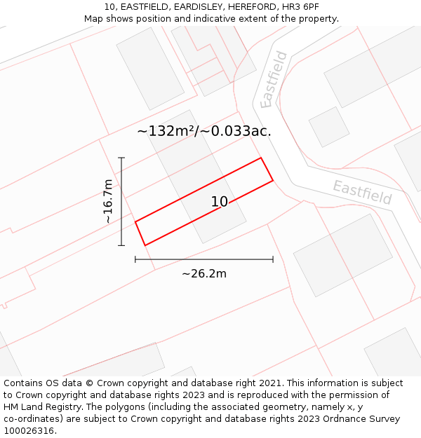 10, EASTFIELD, EARDISLEY, HEREFORD, HR3 6PF: Plot and title map