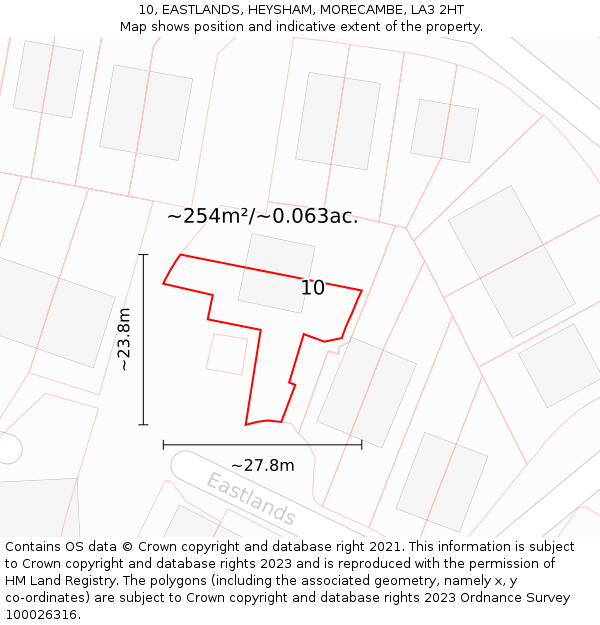 10, EASTLANDS, HEYSHAM, MORECAMBE, LA3 2HT: Plot and title map