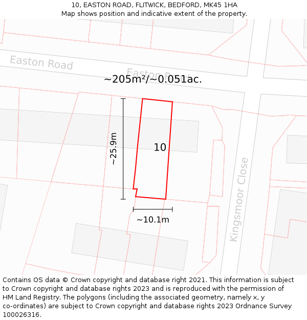 10, EASTON ROAD, FLITWICK, BEDFORD, MK45 1HA: Plot and title map