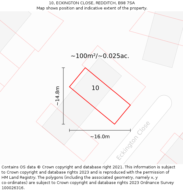 10, ECKINGTON CLOSE, REDDITCH, B98 7SA: Plot and title map
