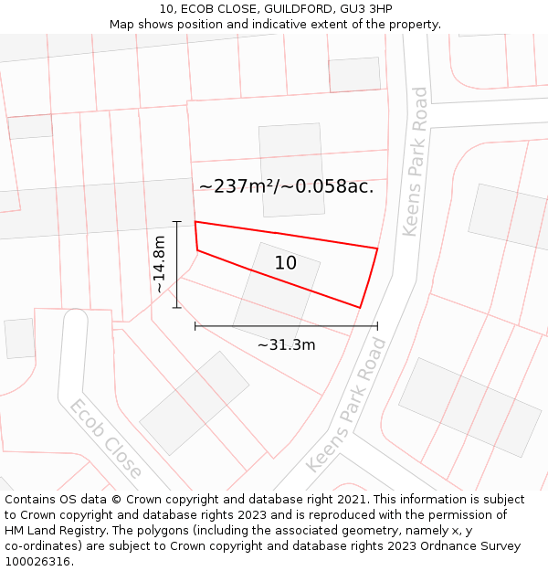 10, ECOB CLOSE, GUILDFORD, GU3 3HP: Plot and title map