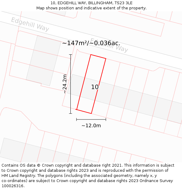 10, EDGEHILL WAY, BILLINGHAM, TS23 3LE: Plot and title map