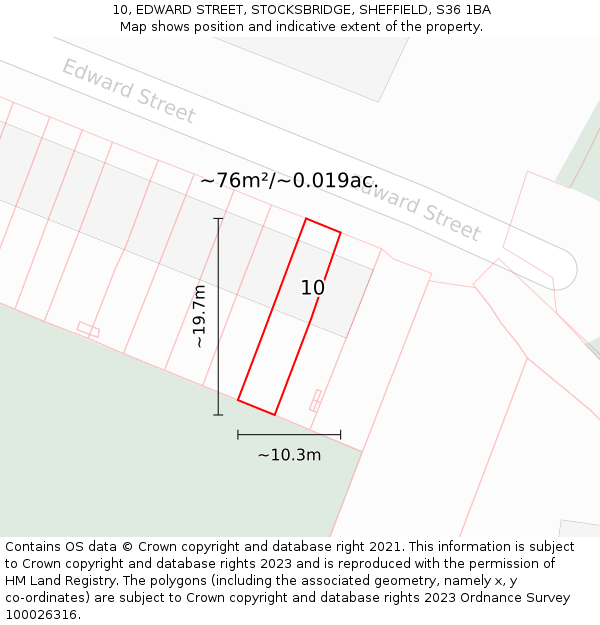 10, EDWARD STREET, STOCKSBRIDGE, SHEFFIELD, S36 1BA: Plot and title map