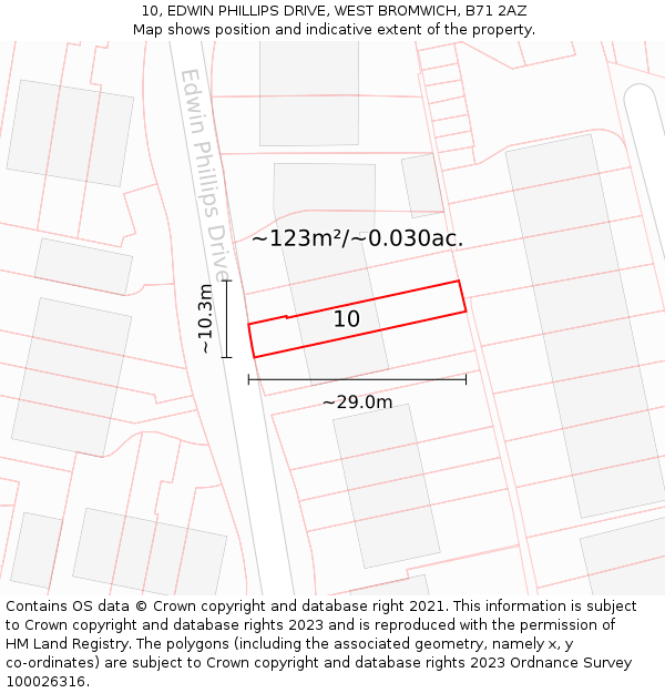 10, EDWIN PHILLIPS DRIVE, WEST BROMWICH, B71 2AZ: Plot and title map