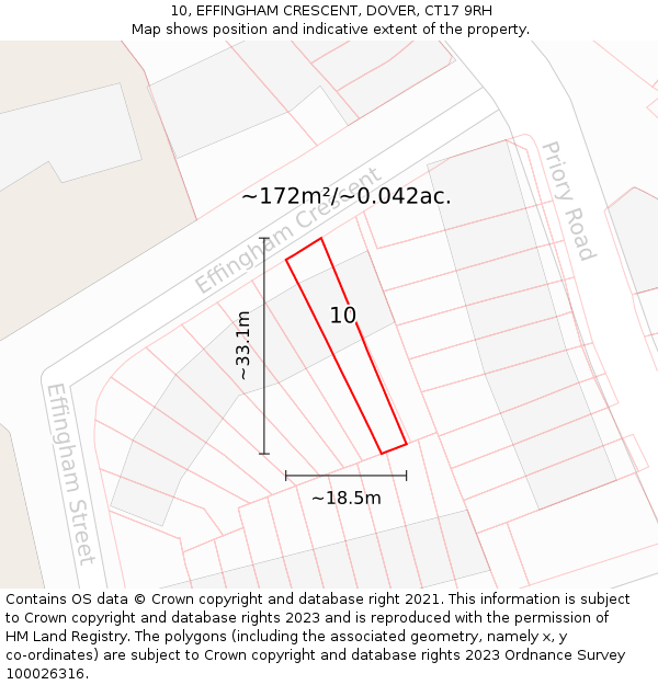 10, EFFINGHAM CRESCENT, DOVER, CT17 9RH: Plot and title map