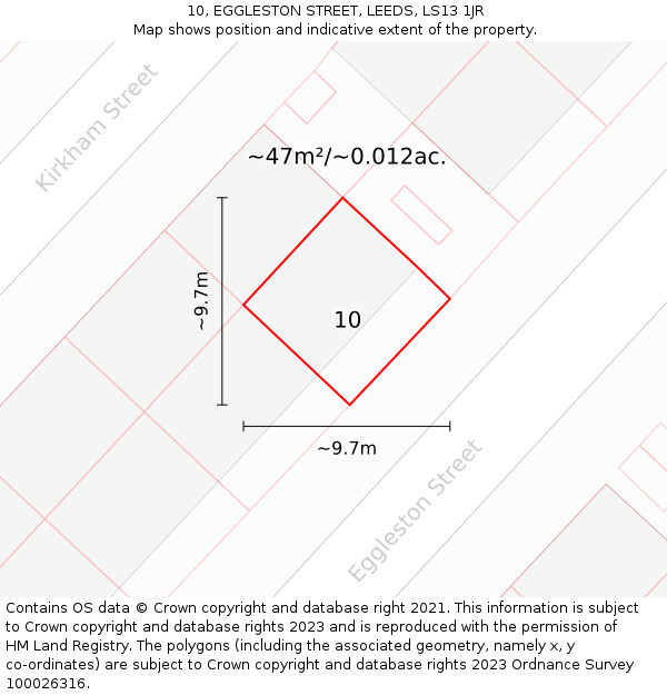 10, EGGLESTON STREET, LEEDS, LS13 1JR: Plot and title map