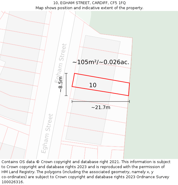 10, EGHAM STREET, CARDIFF, CF5 1FQ: Plot and title map