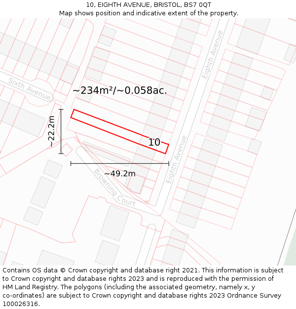 10, EIGHTH AVENUE, BRISTOL, BS7 0QT: Plot and title map