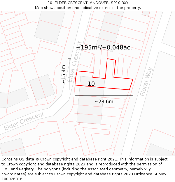 10, ELDER CRESCENT, ANDOVER, SP10 3XY: Plot and title map