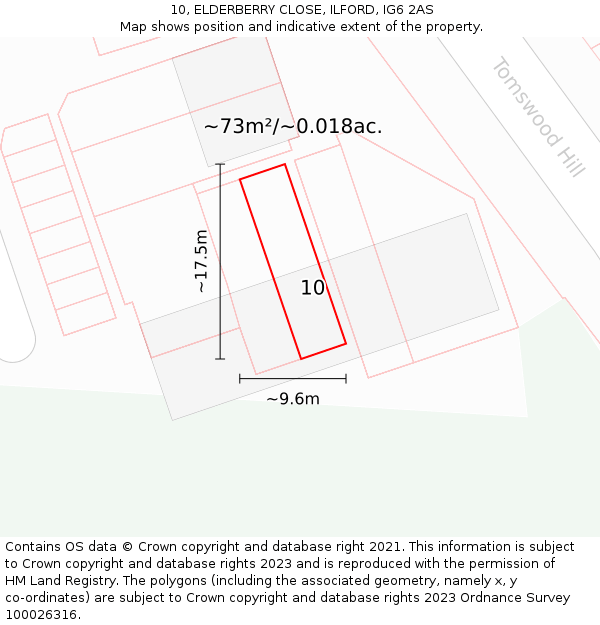 10, ELDERBERRY CLOSE, ILFORD, IG6 2AS: Plot and title map