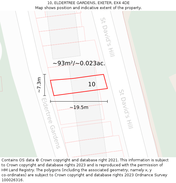10, ELDERTREE GARDENS, EXETER, EX4 4DE: Plot and title map