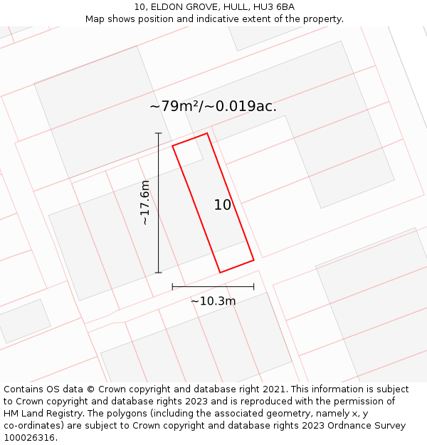 10, ELDON GROVE, HULL, HU3 6BA: Plot and title map