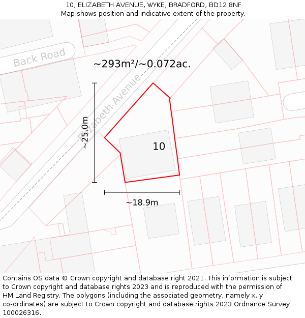 10, ELIZABETH AVENUE, WYKE, BRADFORD, BD12 8NF: Plot and title map