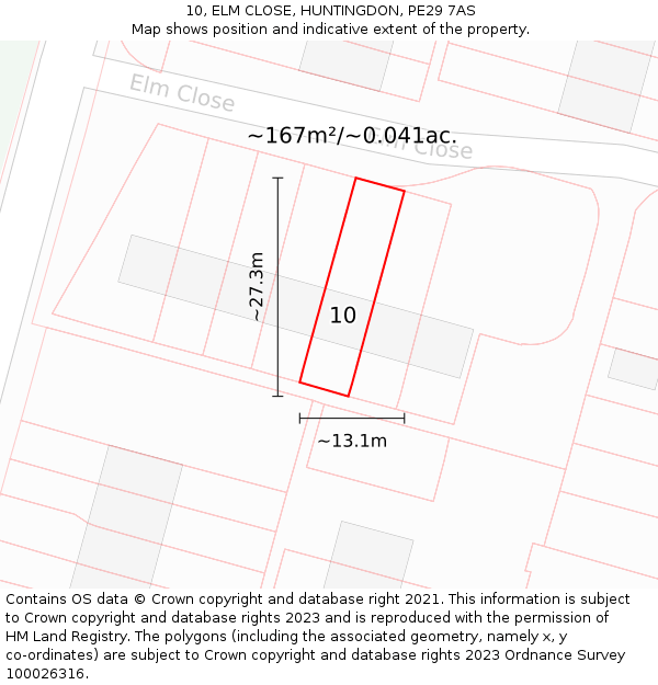 10, ELM CLOSE, HUNTINGDON, PE29 7AS: Plot and title map