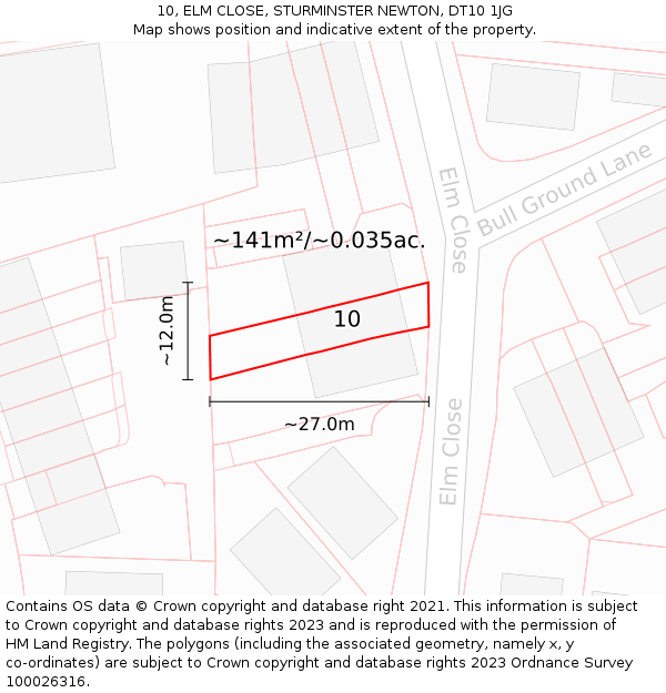 10, ELM CLOSE, STURMINSTER NEWTON, DT10 1JG: Plot and title map