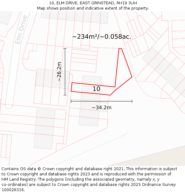 10, ELM DRIVE, EAST GRINSTEAD, RH19 3UH: Plot and title map