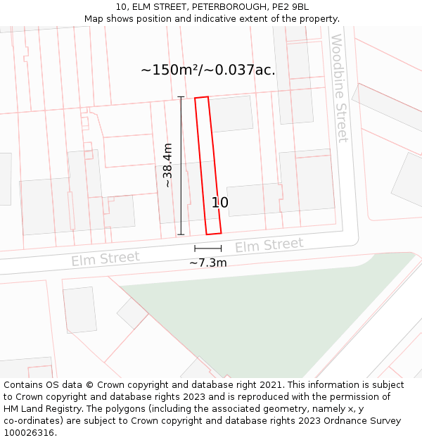 10, ELM STREET, PETERBOROUGH, PE2 9BL: Plot and title map