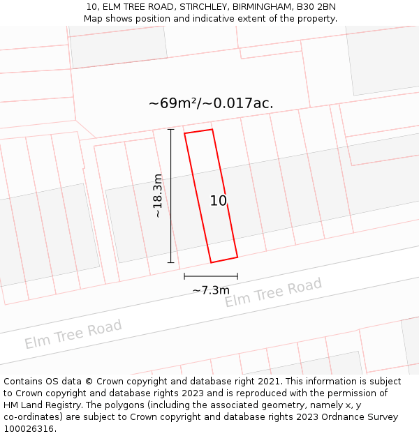 10, ELM TREE ROAD, STIRCHLEY, BIRMINGHAM, B30 2BN: Plot and title map
