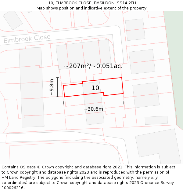 10, ELMBROOK CLOSE, BASILDON, SS14 2FH: Plot and title map