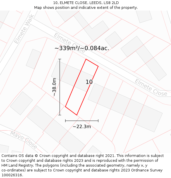 10, ELMETE CLOSE, LEEDS, LS8 2LD: Plot and title map