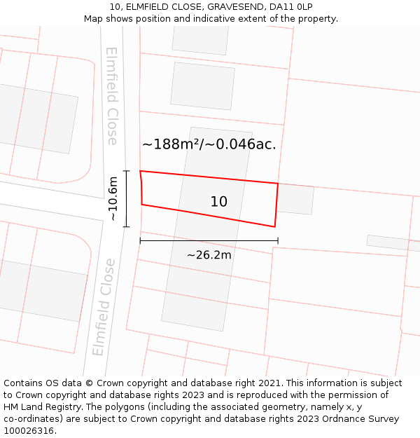 10, ELMFIELD CLOSE, GRAVESEND, DA11 0LP: Plot and title map