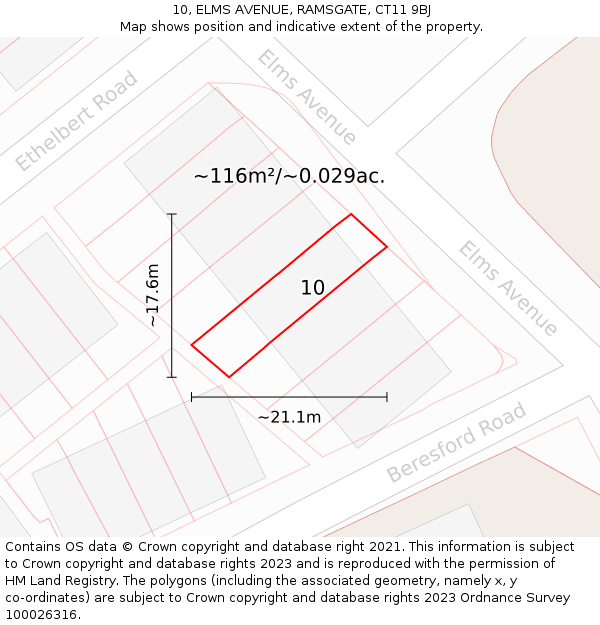 10, ELMS AVENUE, RAMSGATE, CT11 9BJ: Plot and title map