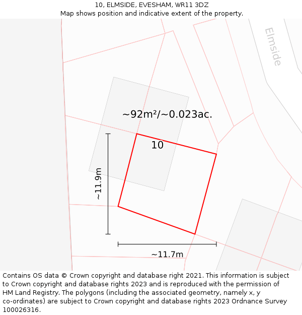 10, ELMSIDE, EVESHAM, WR11 3DZ: Plot and title map