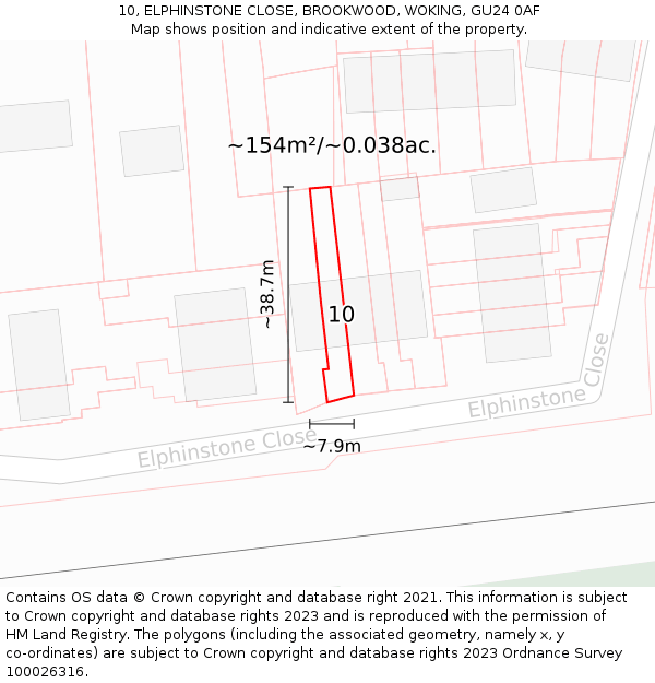 10, ELPHINSTONE CLOSE, BROOKWOOD, WOKING, GU24 0AF: Plot and title map