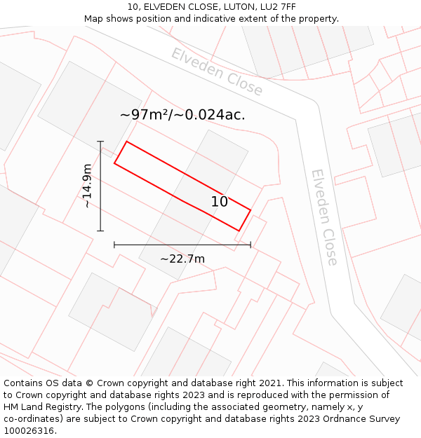 10, ELVEDEN CLOSE, LUTON, LU2 7FF: Plot and title map