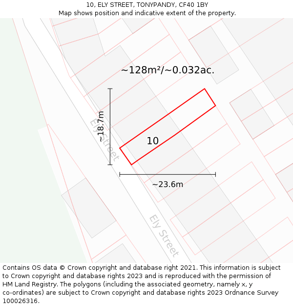 10, ELY STREET, TONYPANDY, CF40 1BY: Plot and title map