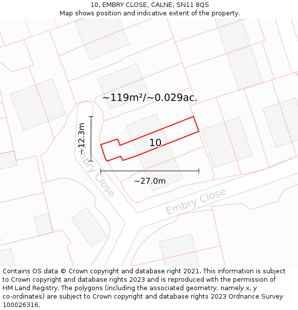 10, EMBRY CLOSE, CALNE, SN11 8QS: Plot and title map