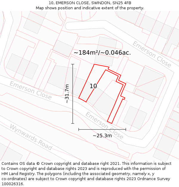 10, EMERSON CLOSE, SWINDON, SN25 4FB: Plot and title map
