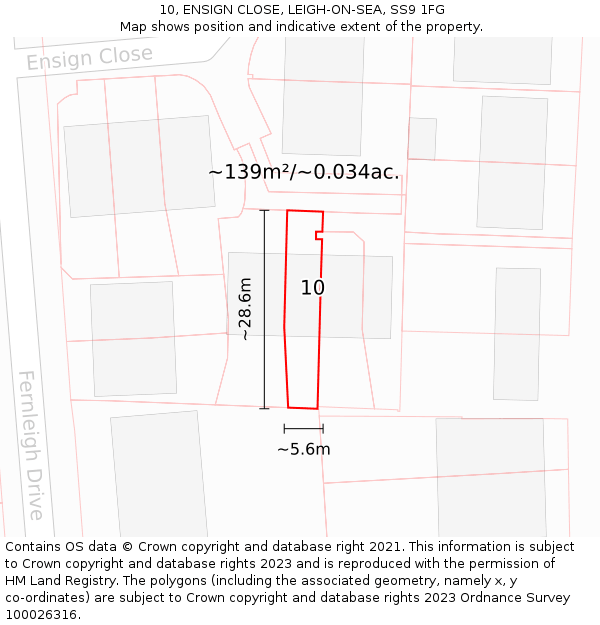 10, ENSIGN CLOSE, LEIGH-ON-SEA, SS9 1FG: Plot and title map