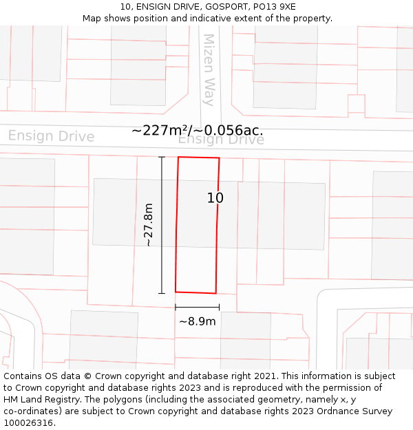10, ENSIGN DRIVE, GOSPORT, PO13 9XE: Plot and title map