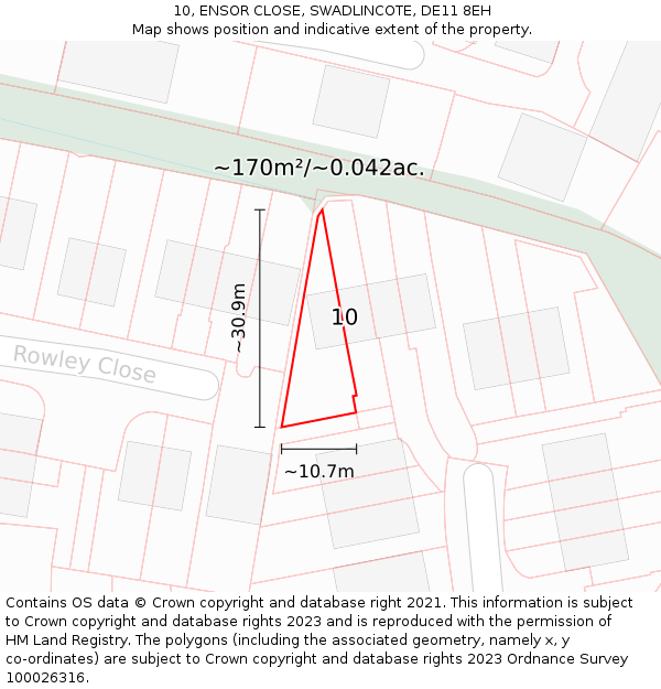 10, ENSOR CLOSE, SWADLINCOTE, DE11 8EH: Plot and title map