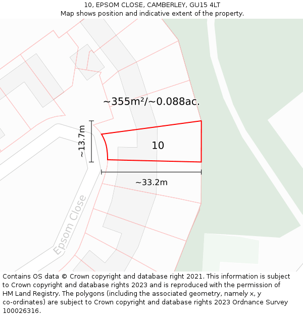 10, EPSOM CLOSE, CAMBERLEY, GU15 4LT: Plot and title map
