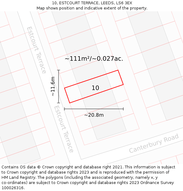 10, ESTCOURT TERRACE, LEEDS, LS6 3EX: Plot and title map