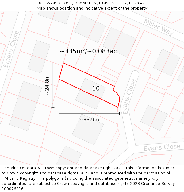 10, EVANS CLOSE, BRAMPTON, HUNTINGDON, PE28 4UH: Plot and title map