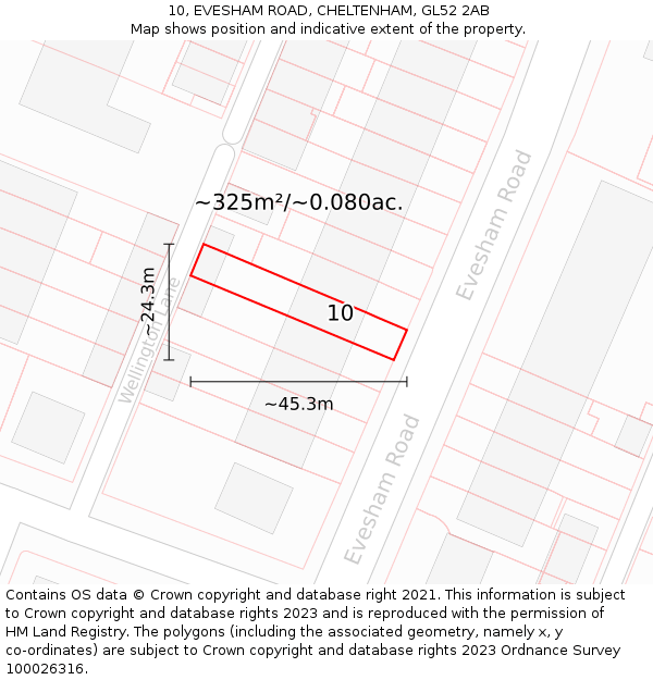 10, EVESHAM ROAD, CHELTENHAM, GL52 2AB: Plot and title map