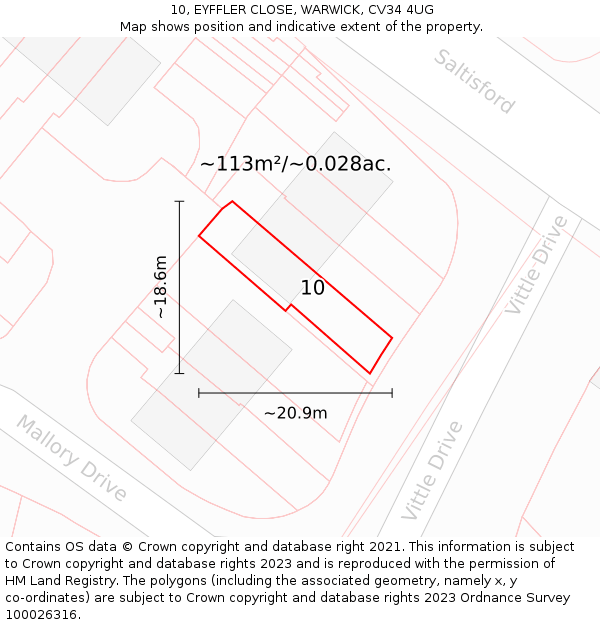 10, EYFFLER CLOSE, WARWICK, CV34 4UG: Plot and title map