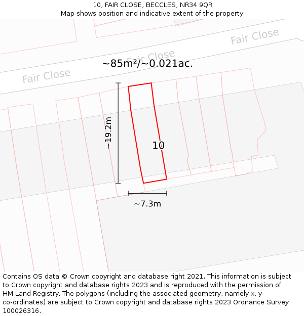 10, FAIR CLOSE, BECCLES, NR34 9QR: Plot and title map
