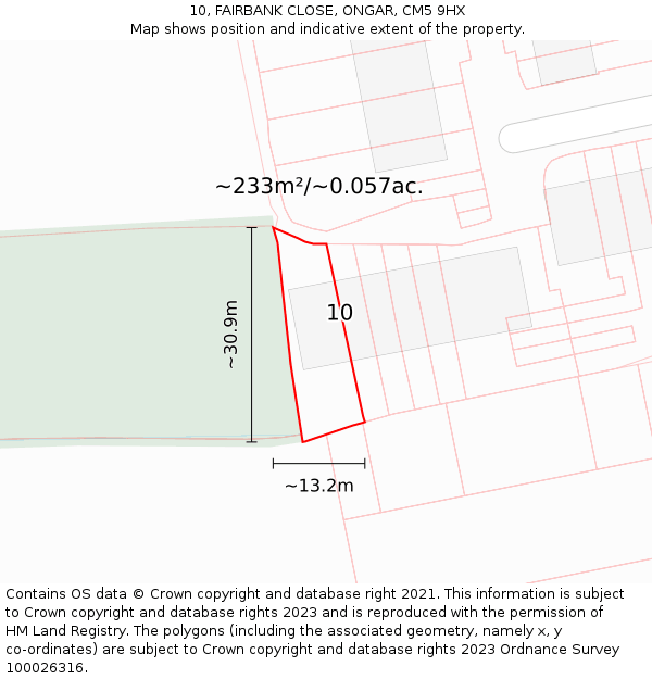 10, FAIRBANK CLOSE, ONGAR, CM5 9HX: Plot and title map