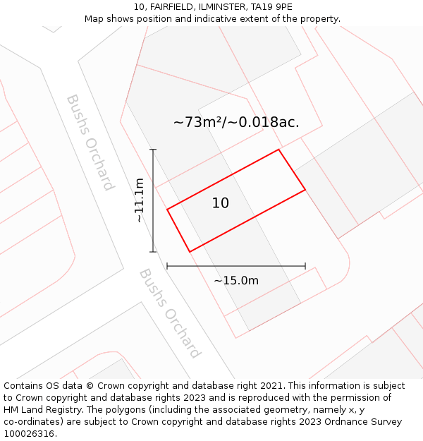 10, FAIRFIELD, ILMINSTER, TA19 9PE: Plot and title map
