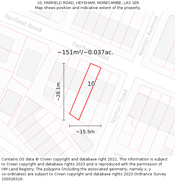 10, FAIRFIELD ROAD, HEYSHAM, MORECAMBE, LA3 1ER: Plot and title map