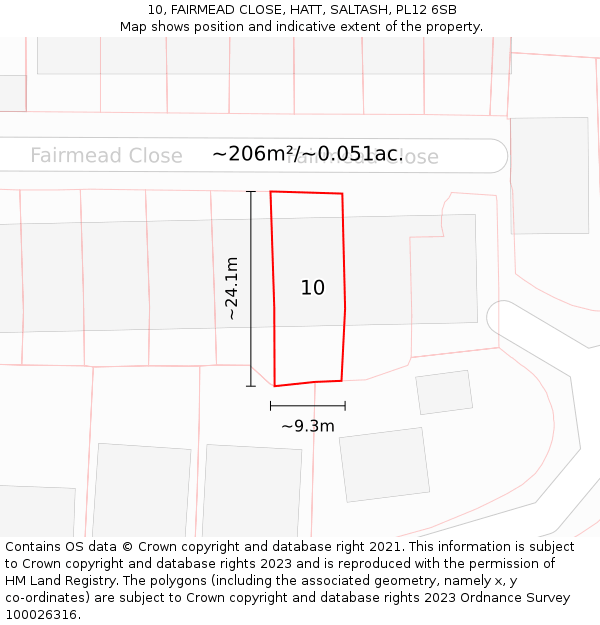 10, FAIRMEAD CLOSE, HATT, SALTASH, PL12 6SB: Plot and title map