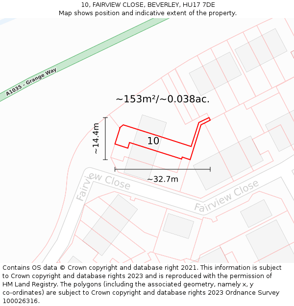 10, FAIRVIEW CLOSE, BEVERLEY, HU17 7DE: Plot and title map